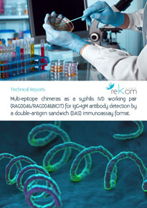 Quimeras multi-epítopo como pareja de trabajo en el diagnostico in vitro de sífilis (RAG0046/RAG0046BIOT) para la detección de anticuerpos IgG+IgM en un formato tipo sandwich de doble antígeno (DAS)